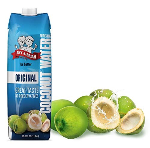 Amy & Brian Pure Coconut Water, 1 Liter (Pack of 6), Best Tasting Coconut Water, Non-GMO & No Added Sugar, Refreshing & Hydrating Real Coconut Water
