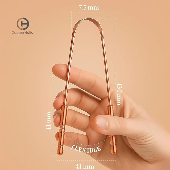 Tongue Scraper Set (2 Pack) – Pure Copper Cleaner Kit with Bamboo Toothbrush with Charcoal Bristles & Travel Case – Daily Oral Hygiene Tool for Men & Women