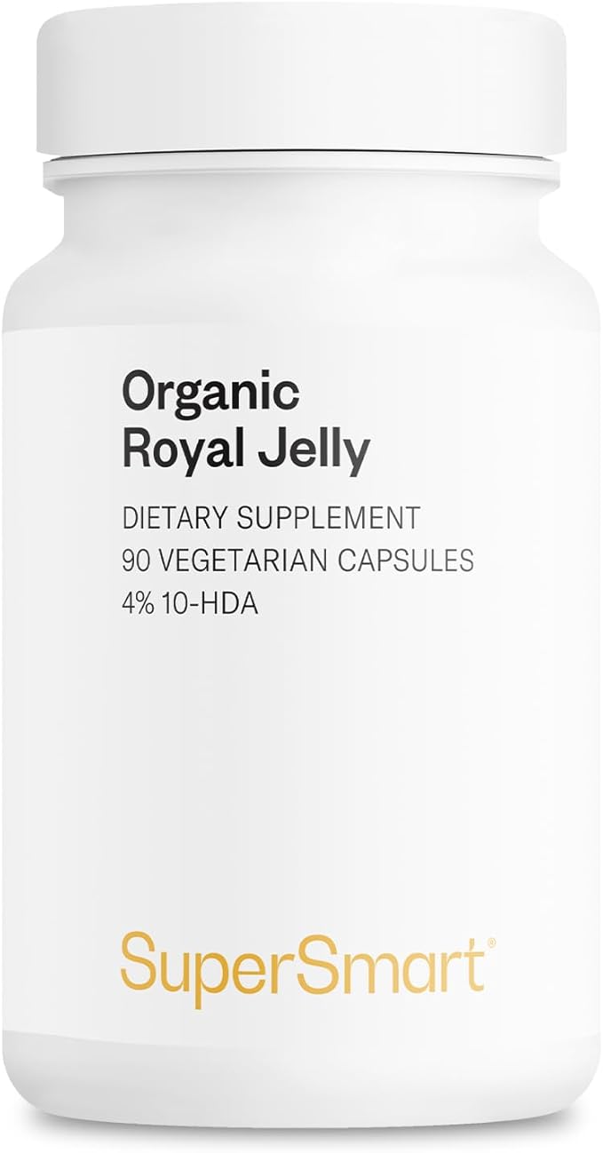 Supersmart - Organic Royal Jelly 300mg per Day (High Strength 4% 10-HDA) - Freeze-Dried Fresh Royal Jelly Supplement | Non-GMO & Gluten Free - 90 Vegetarian Capsules