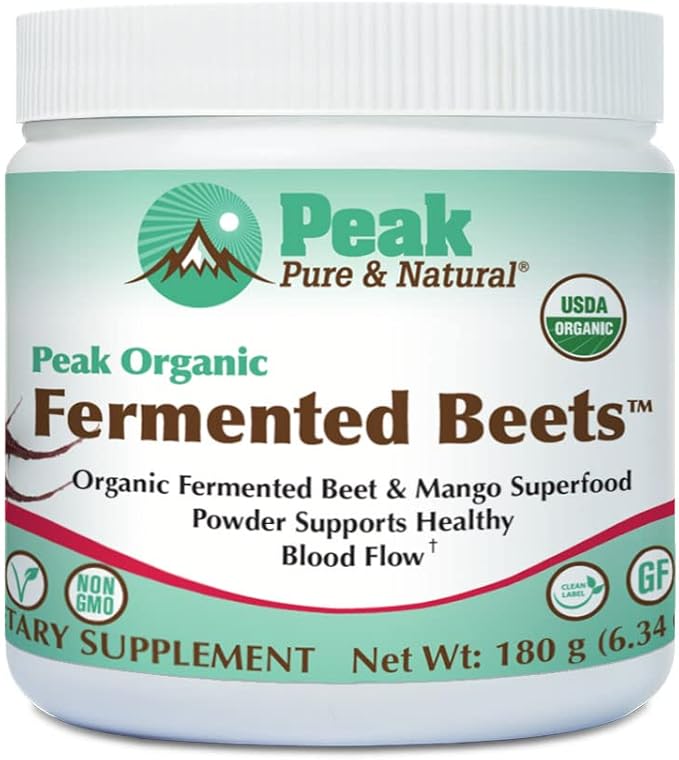 Peak Pure & Natural Peak Organic Fermented Beets - Organic Fermented Beet Powder Superfood Drink Powder - Nitric Oxide Supplement Support for Normal Blood Pressure