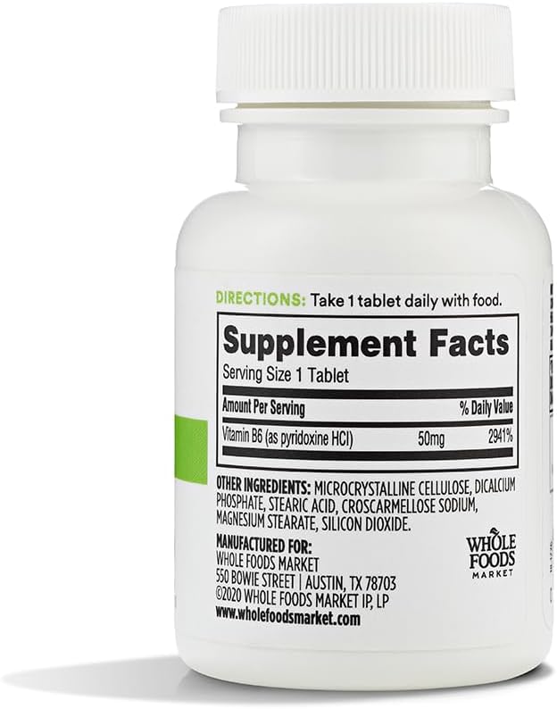 365 by Whole Foods Market, Vitamin B6 50Mg, 50 Tablets (Pack of 2)