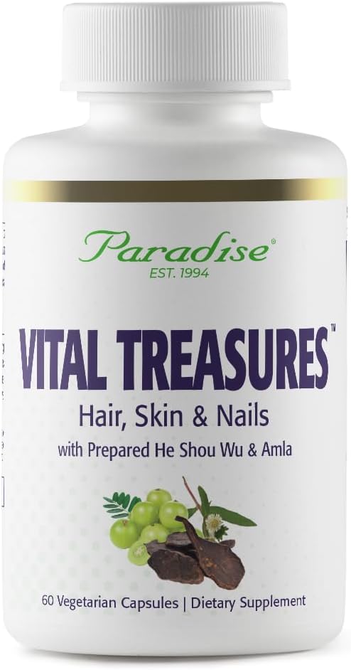 Paradise Herbs Vital Treasures Supplement, Hair Skin & Nails Support, Super Potent, Ultra Pure, Vegan, Non GMO, Gluten Free, 60 Vegetarian Capsules