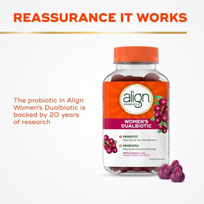 Align Women's Health, Prebiotic + Probiotic, with Cranberry for Feminine Health, Help Nourish & Add Good Bacteria for Digestive Health, 50 Gummies