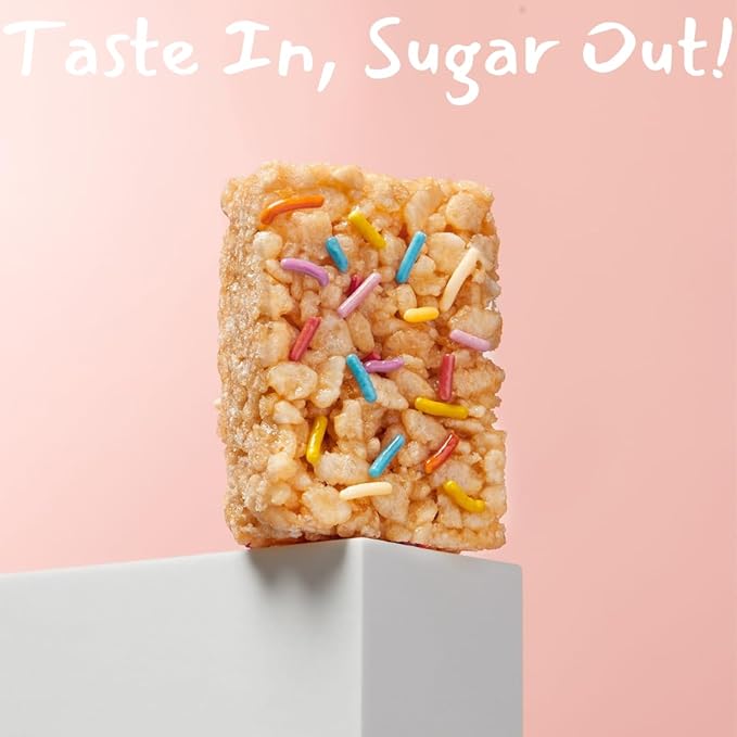 Skinny Crispy Birthday Cake Rice Treats – Low Sugar (4g), Vegan, Gluten-Free, Dairy-Free, Non-GMO, Top 9 Allergen-Free, Healthy Snack Bars, 15 Count