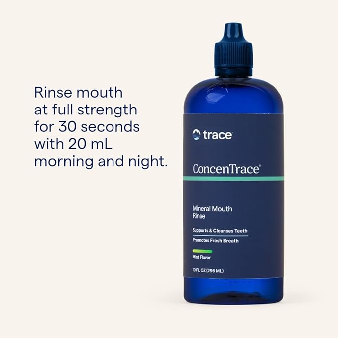Trace Minerals | ConcenTrace® Mineral Mouth Rinse | Gentle Mouth Rinse, Fresh Breath | Alcohol Free, Certified Vegan, Gluten Free, Non-GMO | Mint | 10 oz