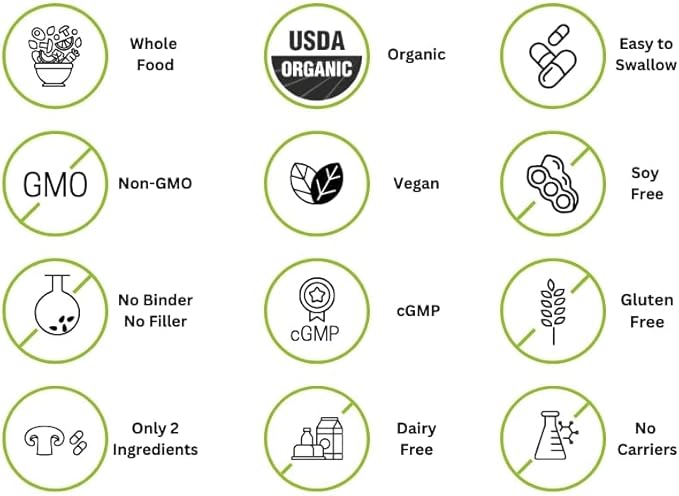 Vegan Whole Food Vitamin D, 2000 IU (50 mcg), D2, Two Ingredients (Organic Whole Mushroom and Organic Vegan Capsule), Non-GMO, Third Party Tested, 60 Day Supply