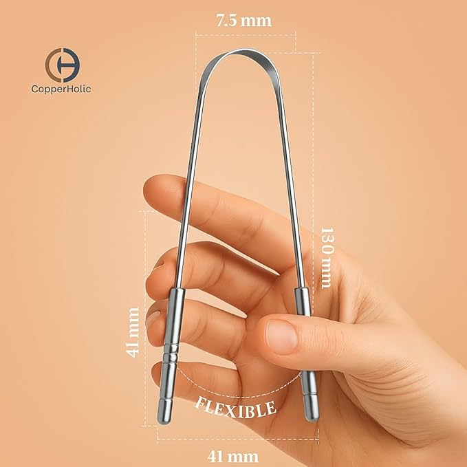 Tongue Scraper Set – Cleaner Kit with Bamboo Toothbrush with Charcoal Bristles & Travel Case – Daily Oral Hygiene Tool for Men & Women (Stainless Steel, 2 - Pack)