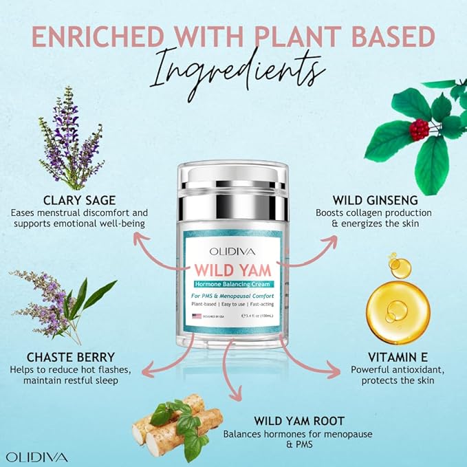 Wild Yam Cream, Hormone Balance for Women | Natural Estrogen & Progesterone Free Hormone Support | For PMS & Menopausal Comfort | Day & Night Cream for Hot Flashes & Night Sweats, (3.4 oz)