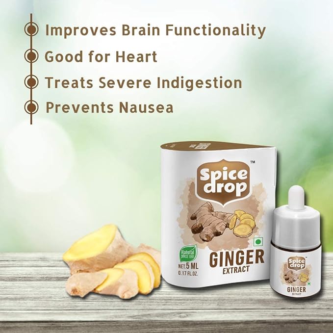 Spice Drop Pure Ginger Extract - Salad Dressing, Seasoning, Cooking, Baking, Tea, Coffee | Natural Immunity Booster | Premium Quality & Rich Aroma | Nigerian Dry Ginger Extract | No Added Color or Preservative | Non GMO | Vegan | 0.17 Oz x 3 Pack