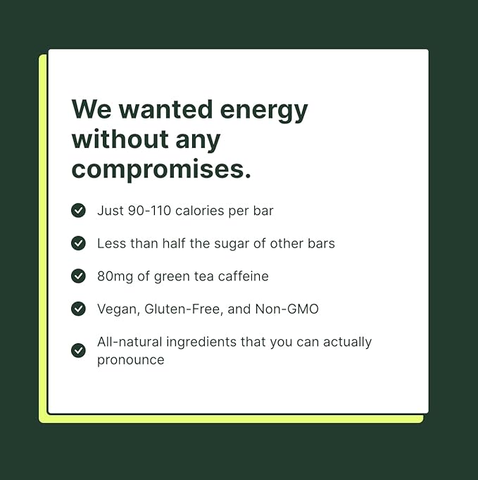 Verb Caffeinated Energy Bars Lemon (26g, Pack of 16) 110-Calorie Delicious Low Sugar Energy Bar - Vegan Gluten Free On-the Go Snack with 80mg Green Tea Caffeine, Only Real-Food Ingredients