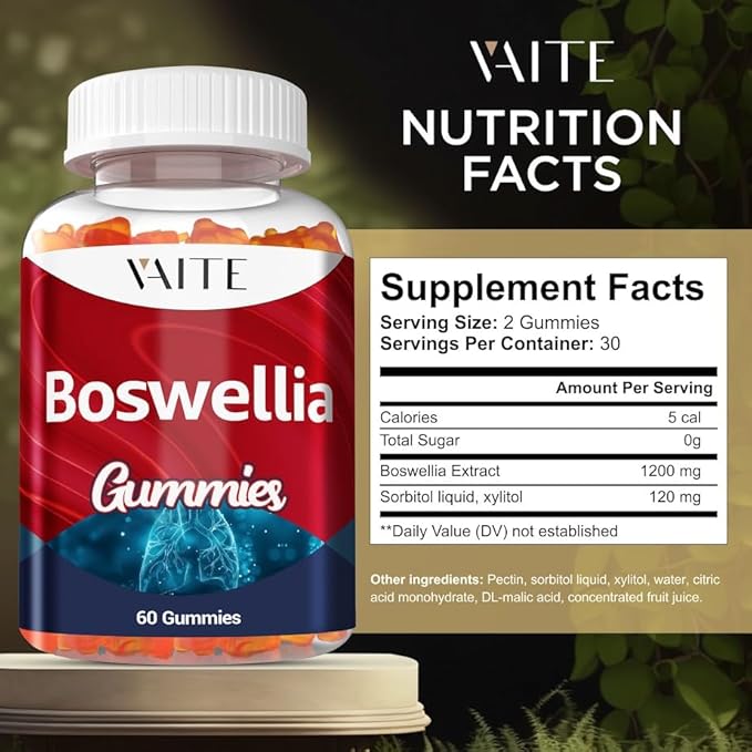 VAITE Boswellia Serrata Extract Gummies 1200mg – Joint Support Supplement with Indian Frankincense, Boswellic Acid, and Botanical Resin Extract, Vegetarian for Women and Men, Non-GMO, Gluten-Free