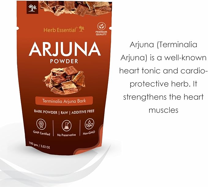 3.52 Ounce Arjuna Powder, Terminalia Arjuna Bark Supplement, Polvo de corteza de Arjuna, No Preservatives, Vegan and GMP Certified- 3.52 Ounce (100g Pack of 1)