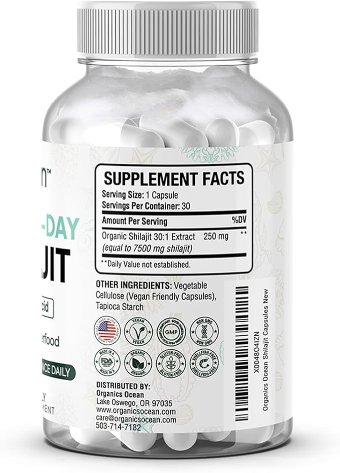 Wild Sea Moss Capsules and One-per-Day Shilajit for Men and Women - 100% Irish Sea Moss and Pure Shilajit Capsules - Thyroid Support for Women and Men