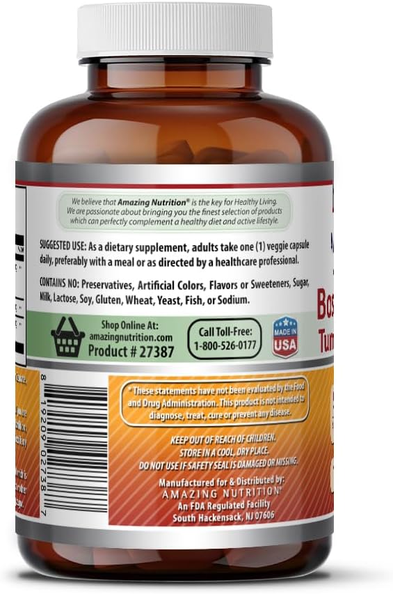 Amazing Formulas Boswellia Extract Turmeric and Tart Cherry 2400mg Veggie Capsules | Non-GMO | Gluten Free | Made in USA | Ideal for Vegetarians (120)