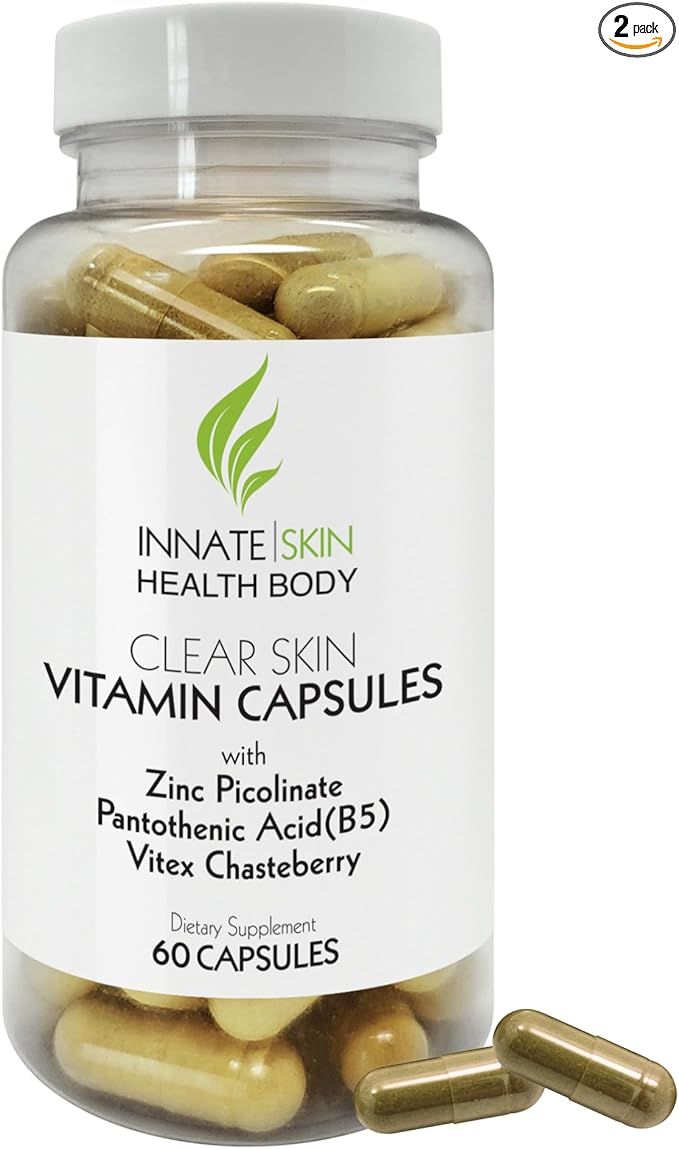 Clear Skin Acne Vitamins Capsules | Complexion Supplements 60 Count Capsules Pack of 2