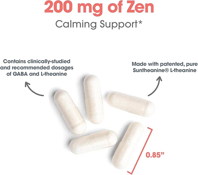 Allergy Research Group 200 mg of Zen - GABA L-Theanine Supplement, Natural Calm, Sleep & Relax Support for Women & Men, Take Day or Night for Relaxation & Calm Energy - 120 Vegetarian Capsules