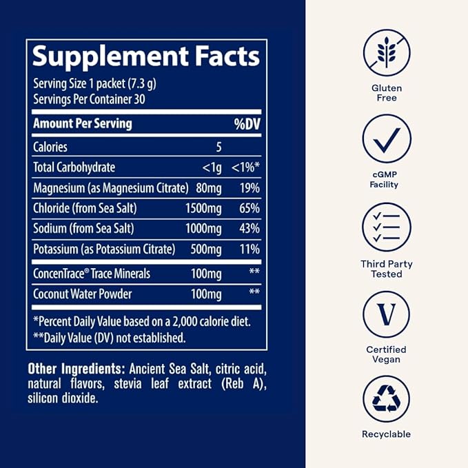 Trace Minerals ZeroLyte - Drink Mix Powder Supports Hydration & Energy - Aids Healthy Nerve & Muscle Function - Support Heart & Digestion Health - Salty Mango, 30 Packets (30 Servings)