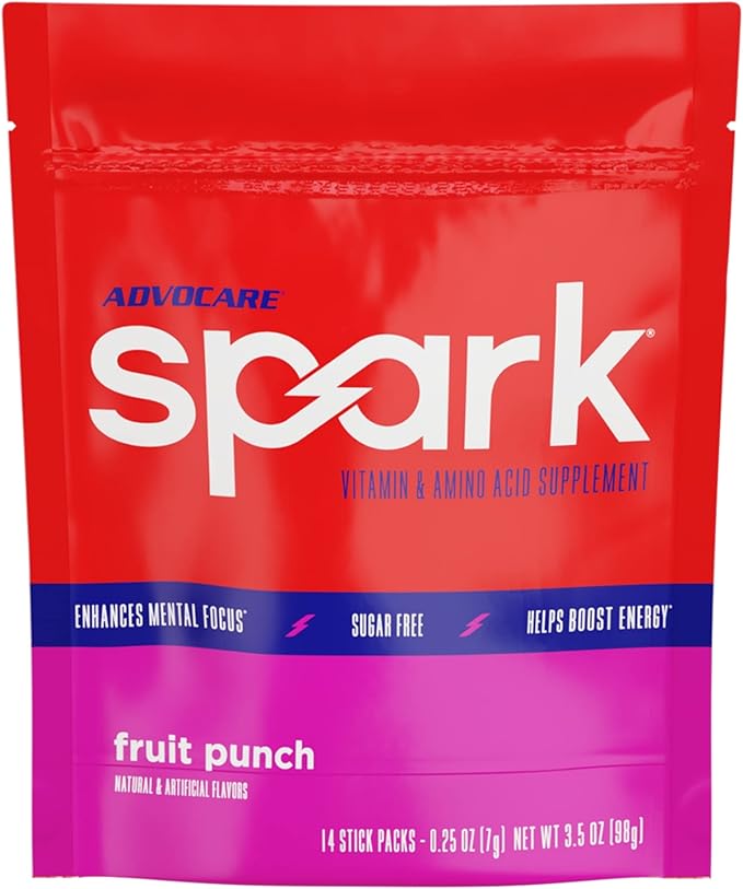 AdvoCare Spark Vitamin & Amino Acid Supplement - Focus & Energy Drink Powder Mix with Vitamin A, B-6, C & E - Also Includes L-Carnitine & L-Tyrosine - Fruit Punch, 14 Stick Packs