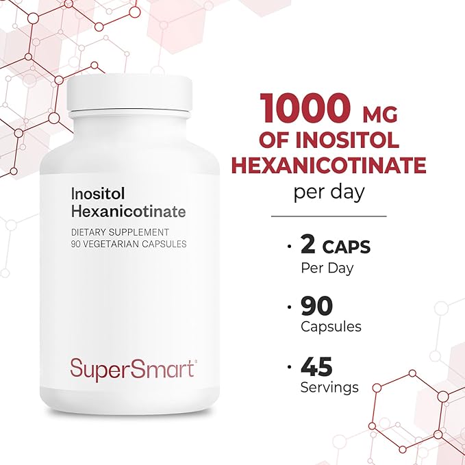 Supersmart - Inositol Hexanicotinate 1500mg per Day (High Strength Niacin Flush Free) - Improved Vitamin B3 Supplement | Non-GMO & Gluten Free - 90 Vegetarian Capsules