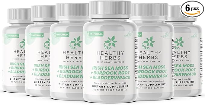 Wildcrafted Sea Moss Capsules | 2280mg Advanced Ocean Greens Complex Irish Sea Moss Superblend | US-Made, Vegan, Non-GMO, Easy-Swallow (6-Pack)