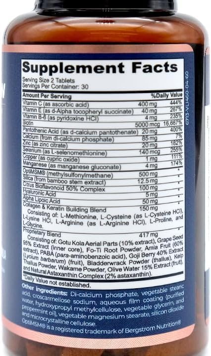 Skin Research Institute Renewglow Biotin 5000mcg Hair Growth Supplement for Women 40 Plus - Gotu Kola Vitamin E, C Zinc for Healthy Hair, Skin and Nails – with 27 Beauty Enhancing Nutrients