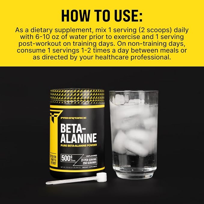 Primaforce Beta Alanine Powder 500 Grams (1.1lbs) Unflavored - Pre Workout and Post Workout Supplement