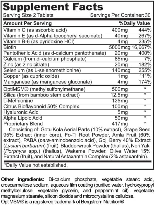 Skin Research Institute Renewglow Biotin 5000mcg Hair Growth Supplement for Women 40 Plus - Gotu Kola Vitamin E, C Zinc for Healthy Hair, Skin and Nails – with 27 Beauty Enhancing Nutrients