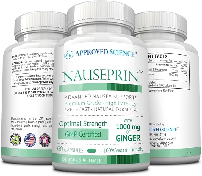 Approved Science Nauseprin - Ginger, Bioactive Vitamin B6-180 Capsules - Vegan