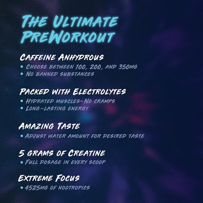 4-in-1 Pre-Workout Supplement Powder for Men and Women - Energy Supplement with 350mg Caffeine, Creatine & Electrolytes – Blue Rage, 20 Servings (350 mg Caffeine)