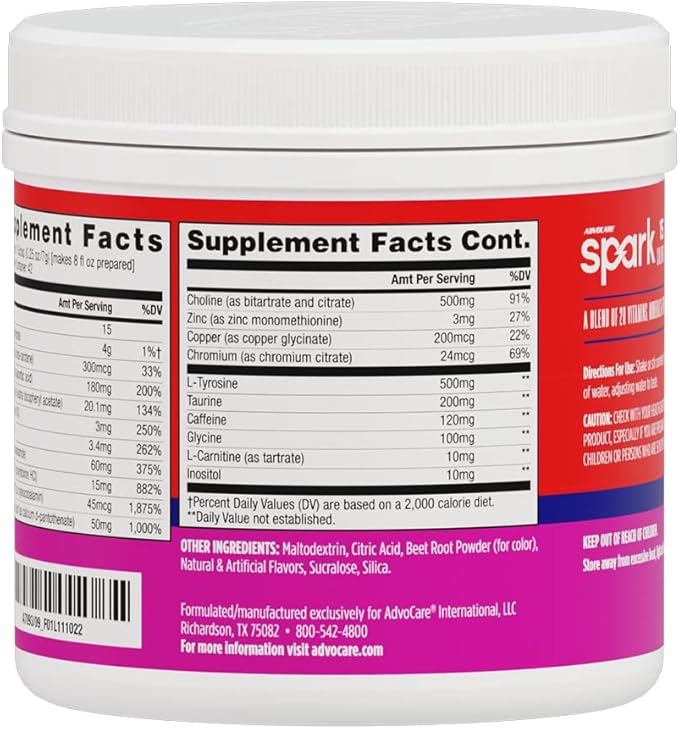 AdvoCare Spark Vitamin & Amino Acid Supplement - Focus & Energy Drink Powder Mix with Vitamin A, B-6, C & E - Also Includes L-Carnitine & L-Tyrosine - Fruit Punch - 10.5 oz