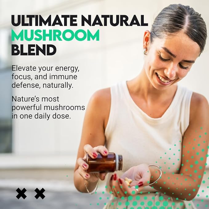 UTOYA Natural Mushroom Blend Supplements - Lions Mane Supplement Capsules with Reishi, Cordyceps, More for Calm, Focus and Wellness - Non-GMO Vegan/Gluten Free Multi Mushroom Supplement - 90 Capsules