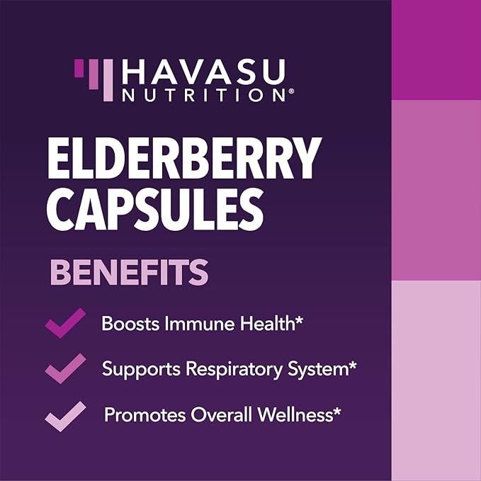 Sambucus Black Elderberry Capsules - Immune Support Supplement for Adults - 400mg of Extract Per Serving for Overall Wellness - Vegetarian-Friendly, Non-GMO, Unflavored - 60 Count, 2 Month Supply