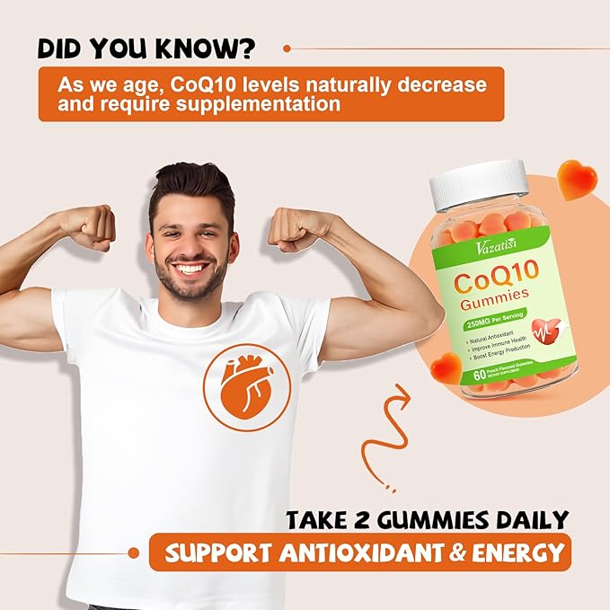 2 Pack CoQ10 Gummies 250 mg, Plus Omega-3, Magnesium, Vitamin B12 for Cellular Energy, Brain & Antioxidant, 5X Better Absorption Coenzyme Q10 Supplement - 120 Cts