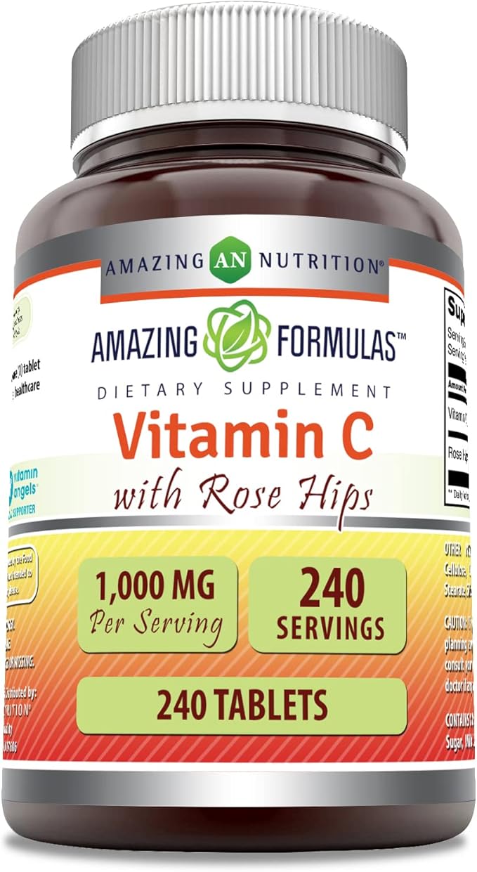 Amazing Formulas Vitamin C with Rose HIPS 1000 Mg 240 Tablets Supplement | Non-GMO | Gluten Free | Made in USA