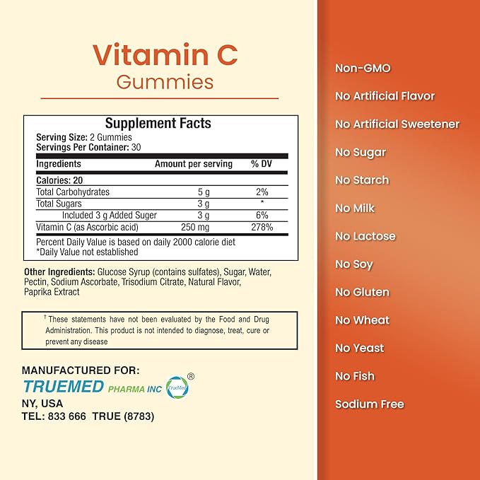 Vitamin C Gummies with Zinc Probiotics for Immune Support Non-GMO Gluten Free Supplements 60 Gummies