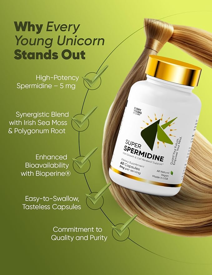 100% Natural Super Spermidine Supplements for Women and Men | 4X Ingredients to Supercharge Your Cellular Health and Hair Growth | Anti Aging Supplement Box