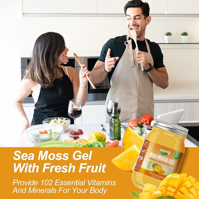ACEYO (18 OZ) Irish Sea Moss Gel Raw Vegan Mango Pineapple Flavor 102 Vitamins and Minerals Wild Harvested Non-GMO