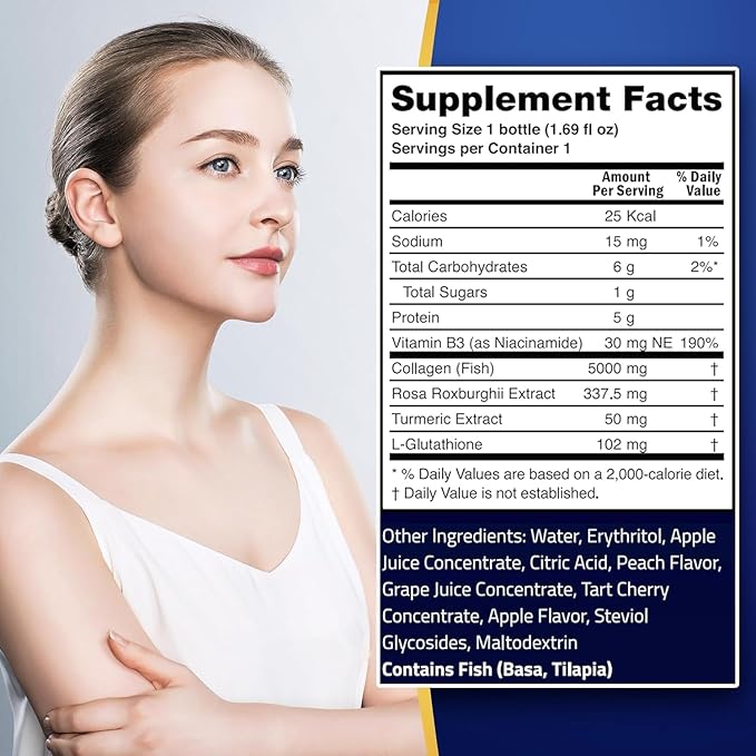 Ageless Ultra Anti Aging Liquid Collagen for Men & Women, Marine Collagen, Turmeric, Glutathione, and Rosa Roxburghii, Multi Vitamins, Skincare, Hydrating & Revitalizing Formula - 50 ml (30 Count)