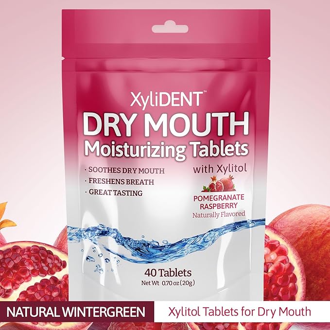 Nature's Stance XyliDENT Xylitol Tablets for Dry Mouth Relief - Stimulates Saliva, Freshens Breath, Reduces Acid Production, Fast Acting Relief, 40 Count (Pomegranate Raspberry)