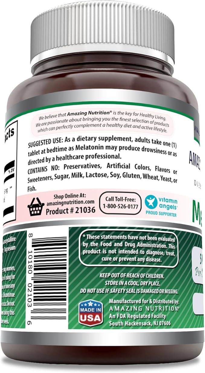 Amazing Formulas Melatonin Supplement | Unflavored | 5 Mg | 180 Tablets | Non-GMO | Gluten Free | Made in USA