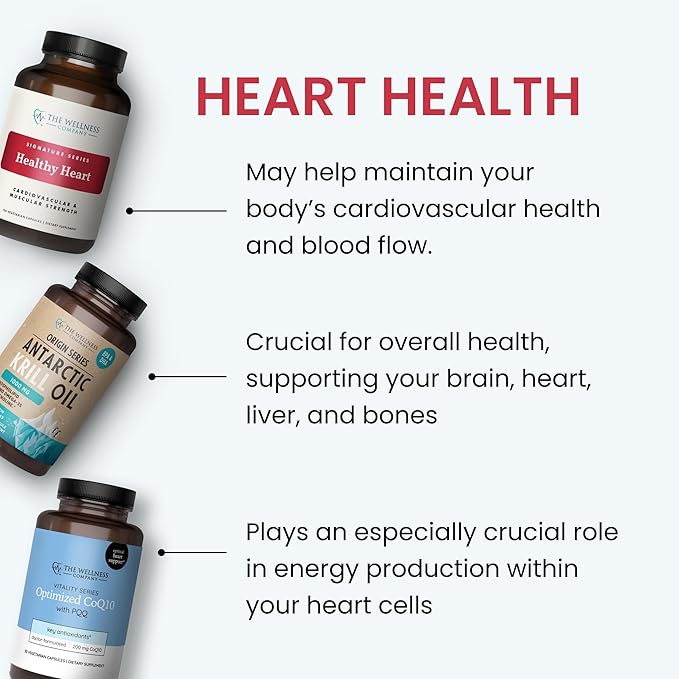 The Wellness Company Healthy Heart - Cardiovascular Strength, Blood Flow, Nitric Oxide Production & Healthy Cholesterol Levels | 120ct (2 Month Supply)