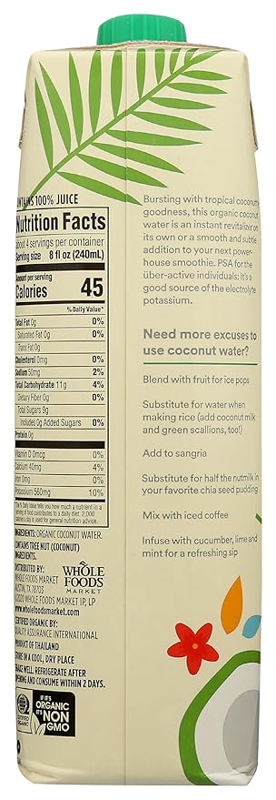 365 by Whole Foods Market, Organic Coconut Water, 100% Pulp-Free Juice, 33.8 Fl Oz