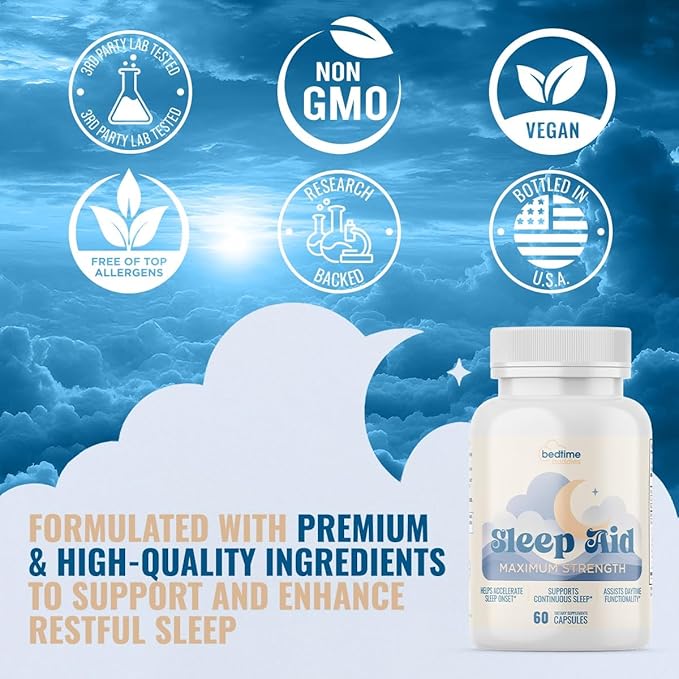 All in One Sleep Aid for Adults | Complete Sleep Support & Non-Habit Forming | Max Strength w/Melatonin, Magnesium, Lemon Balm & 15 Sleep-Promoting Ingredients – 3rd Party Tested | 60 Caps