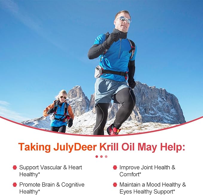 2 Bottles Antarctic Krill Oil 1000 mg with Omega-3s EPA, DHA, Astaxanthin and Phospholipids 60 Softgels Supplement No Fishy Aftertaste for Joint, Heart, Brain and Immunity - 120 Softgels