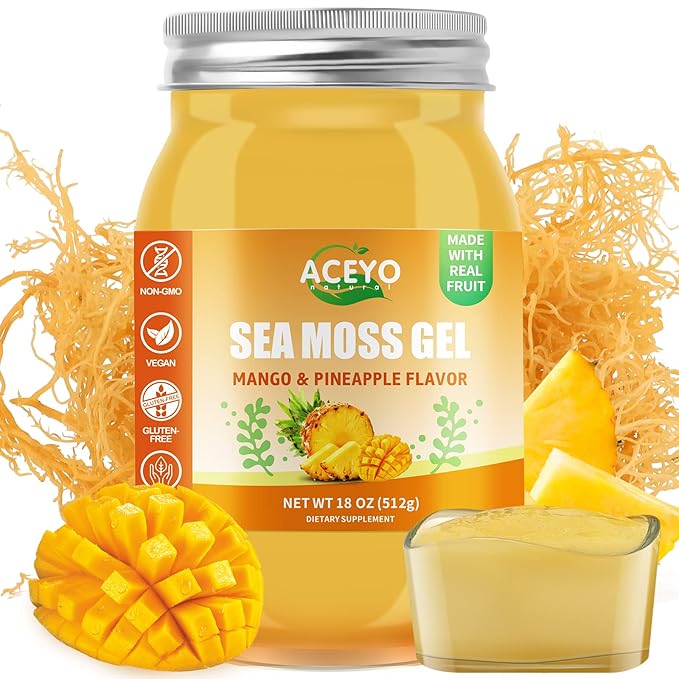 ACEYO (18 OZ) Irish Sea Moss Gel Raw Vegan Mango Pineapple Flavor 102 Vitamins and Minerals Wild Harvested Non-GMO