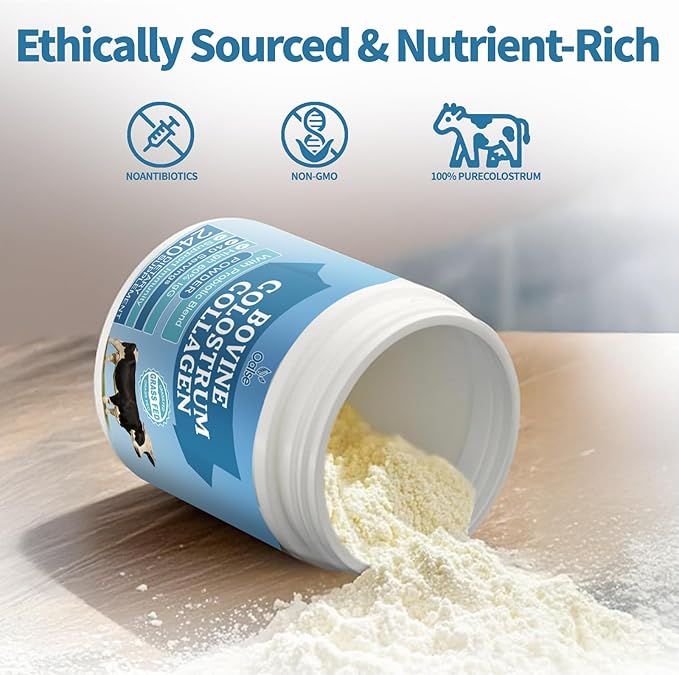 (8.47 oz Grass-Fed Bovine Colostrum Powder with Hydrolyzed Collagen – 60% IgG for Immune & Gut Health – Sugar-Free, Keto-Friendly – Colostrum Supplement for Women, Men & Kids