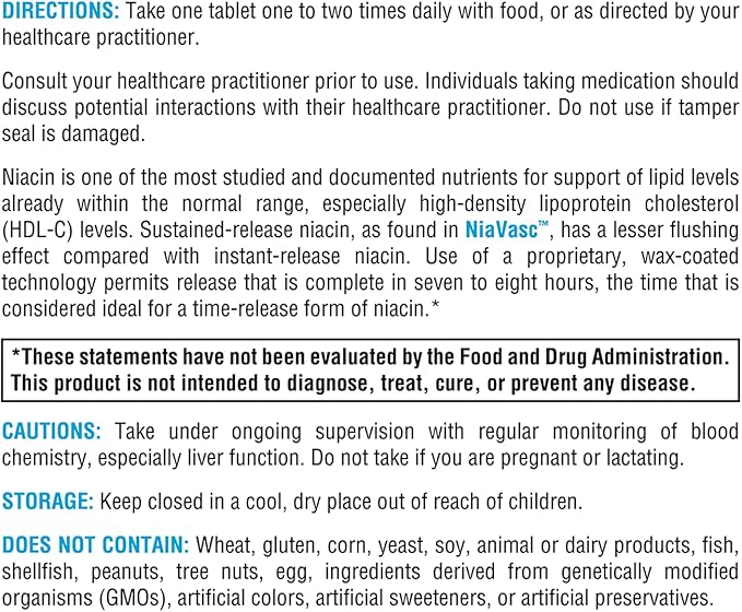 XYMOGEN NiaVasc Niacin 500mg - Sustained-Release Niacin for a Lesser Flushing Effect - Supports The Maintenance of Healthy Blood Lipids (120 Time-Release Tablets)