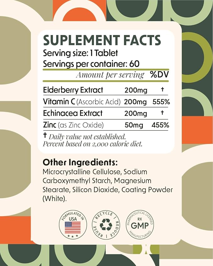 Alpha & Omega Nutrition Elderberry 500mg, with Vitamin C, Zinc and Echinacea, Supports Health Immune System, Antioxidant Protection, Non GMO, 60 Tablets, 2 Month Supply