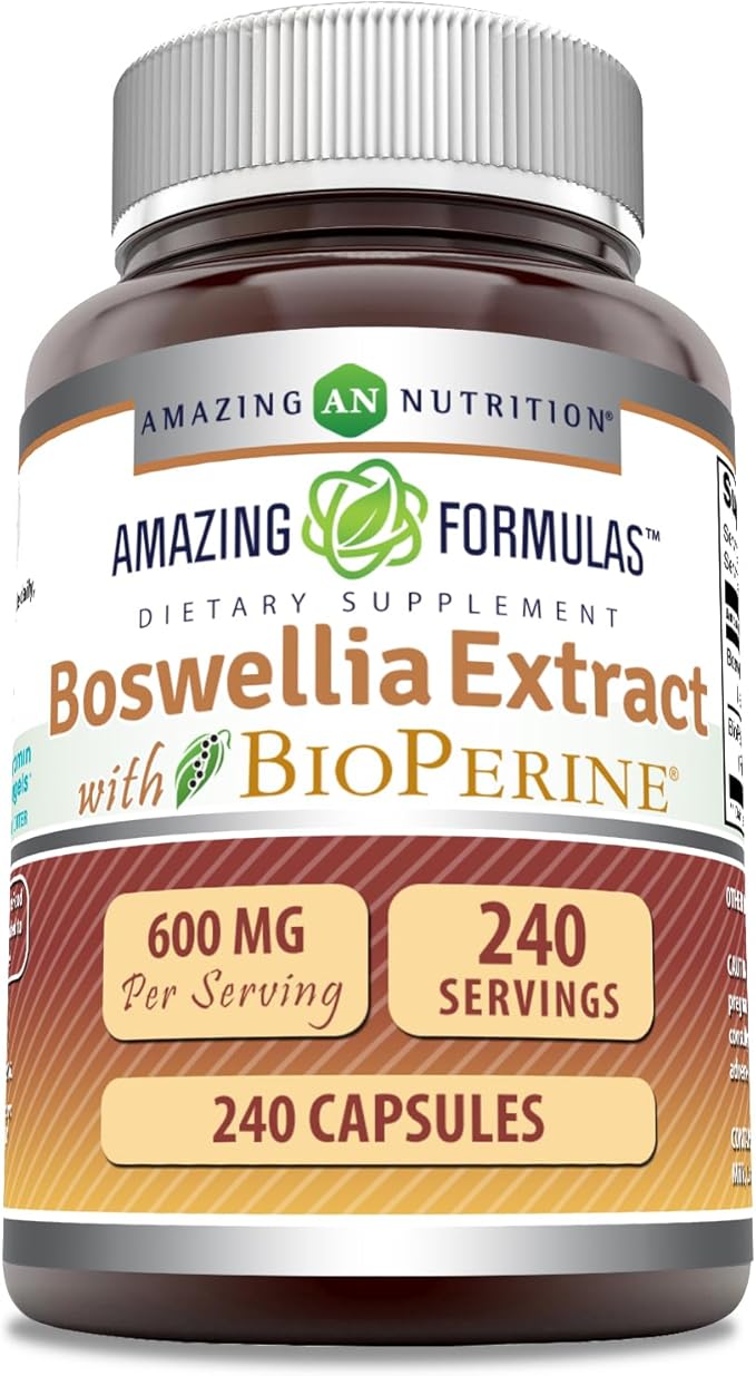 Amazing Formulas Boswellia Extract with Bioperine Supplement | 600 Mg per Serving | Capsules | Non-GMO | Gluten-Free | Made in USA (1 Pack, 240 Count)