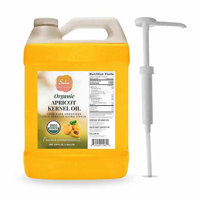 1 Gallon USDA Organic Cold Pressed Unrefined Apricot Kernel Oil